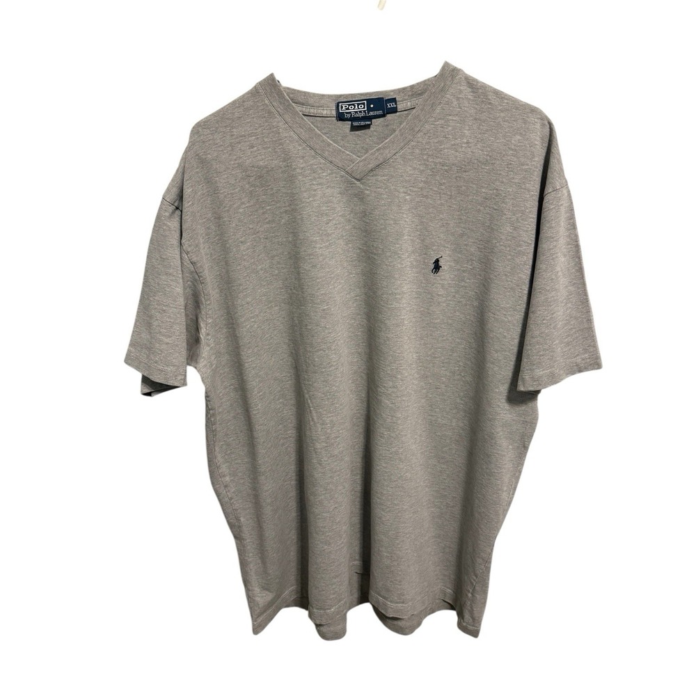 Vintage Polo by Ralph Lauren T-Shirt Mens V-Neck‎ Embroidered Logo Gray XXL